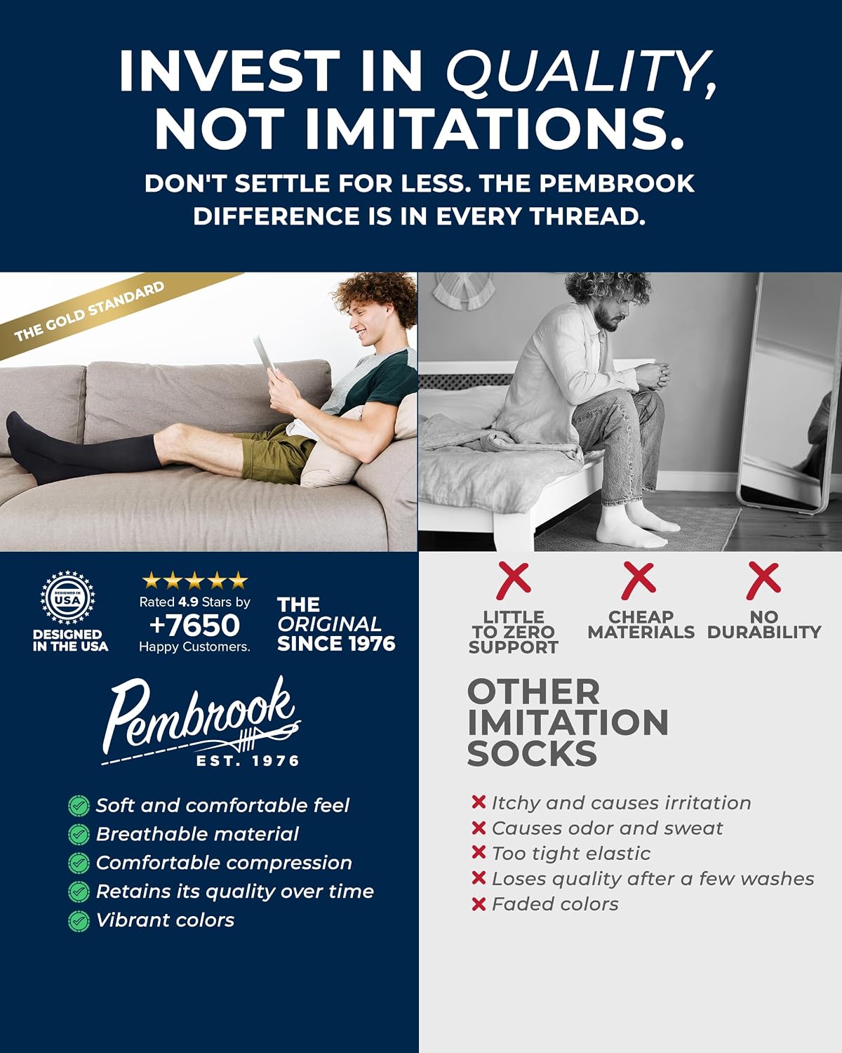 Pembrook Cotton Light Compression Socks for Men - 3 Pairs | 8-15 mmHg Comfort Compression Socks for Men