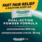 Goody's PM Nighttime Powder, Pain Reliever & Sleep Aid, 16 Count | Fast Pain Relief, Dual Action with Acetaminophen & Diphenhydramine, Headache Relief, Caffeine-Free, Unflavored, Dissolve Pack