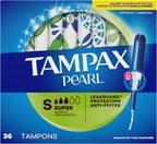 Tampax Pearl Tampons for Women, with LeakGuard Braid, Super Absorbency, Unscented, 36 Count