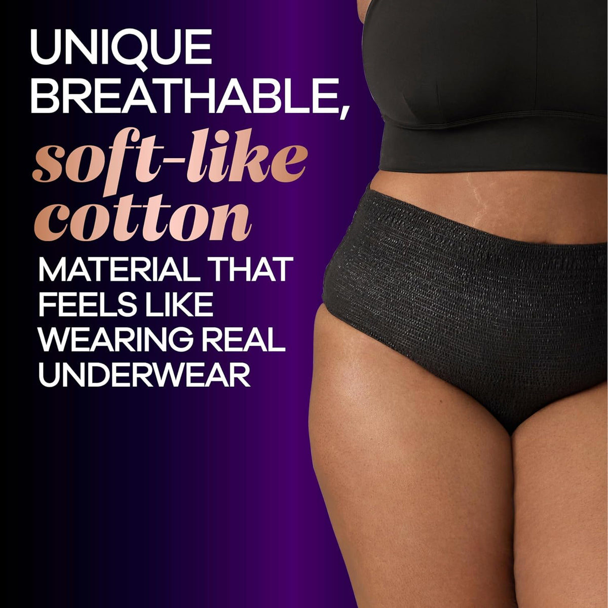 Always Discreet Boutique Incontinence and Postpartum Underwear for Women, Maximum Protection, Large, Black, 10 Count