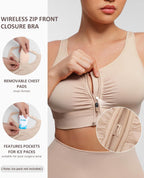 FeelinGirl Zip Front Closure Bras for Women No Underwire Compression Post Surgery Bra with Wide Adjustable Straps