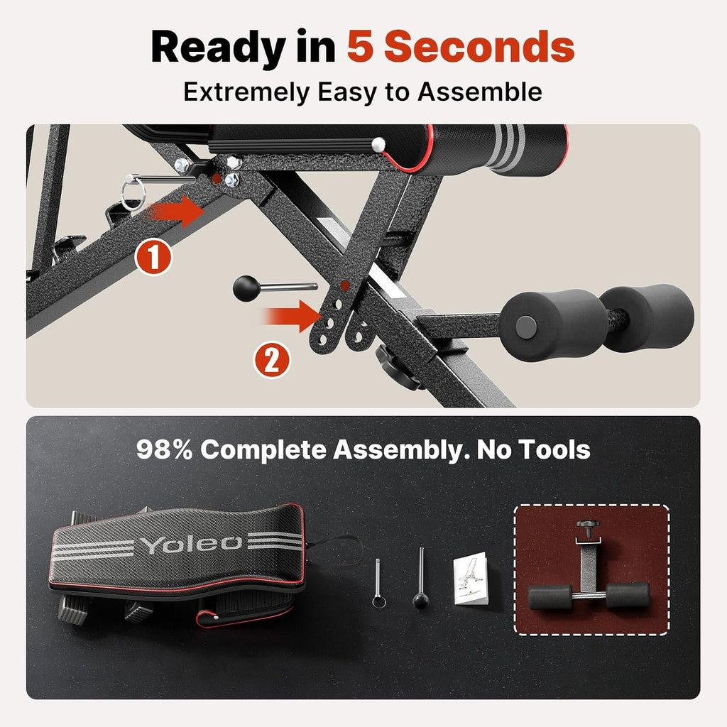 YOLEO Adjustable Weight Bench for Home Gym, ASTM-Certified 827LBS, 98% Pre-Assembled, Foldable Gym Bench with 84 Positions Incline Decline Flat, Wider Seat