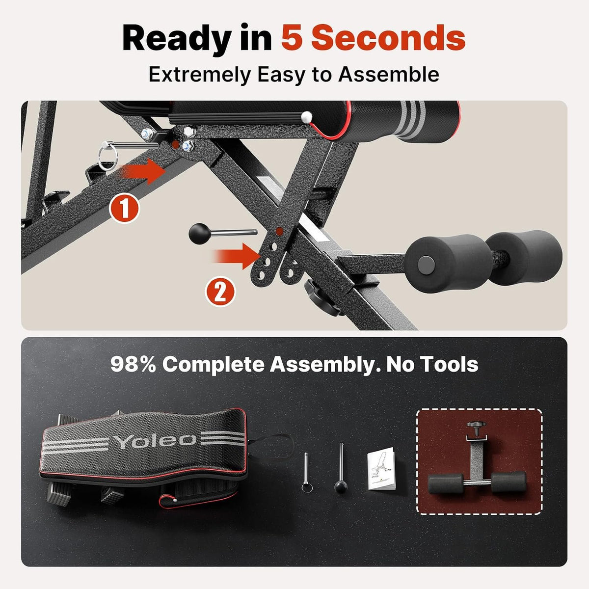 YOLEO Adjustable Weight Bench for Home Gym, ASTM-Certified 827LBS, 98% Pre-Assembled, Foldable Gym Bench with 84 Positions Incline Decline Flat, Wider Seat