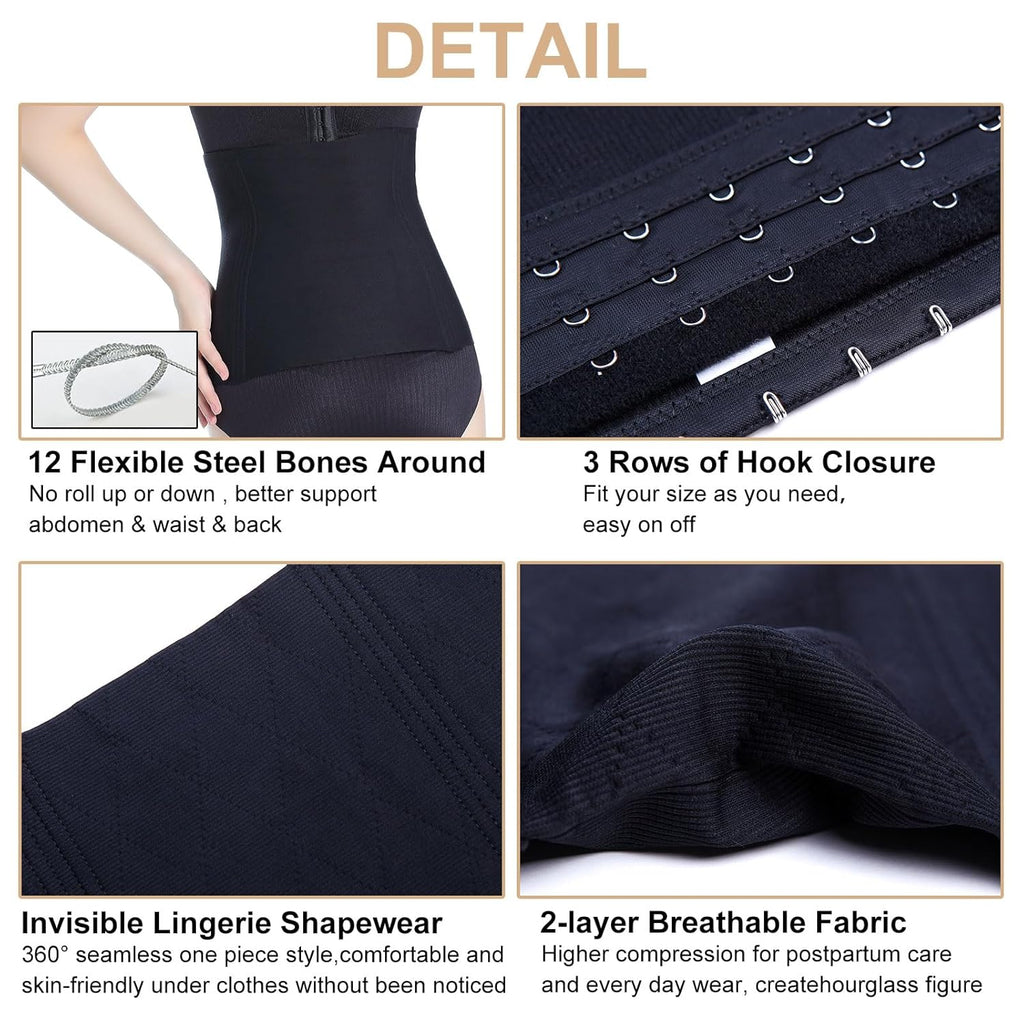 Postpartum Recovery Belly Band, C-Section Recovery Tummy Control Waist Trainer, Seamless High-Waisted Double Steel Bone Postpartum Girdle Shapewear