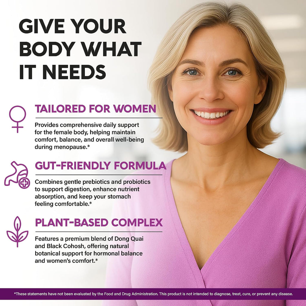 Menopause Supplements for Women - Black Cohosh, Pre & Probiotics - 60 Caps