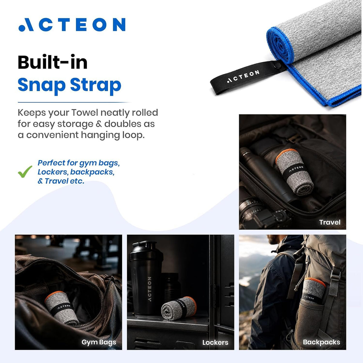 Acteon Microfiber Gym Towels 5 Pack, Quick Dry Silver ION Odor-Free Sweat Towel, Super Absorbent Fast Drying for Men & Women, Workout, Yoga, Running, Hiking, Travel – 16x30.5 Inch