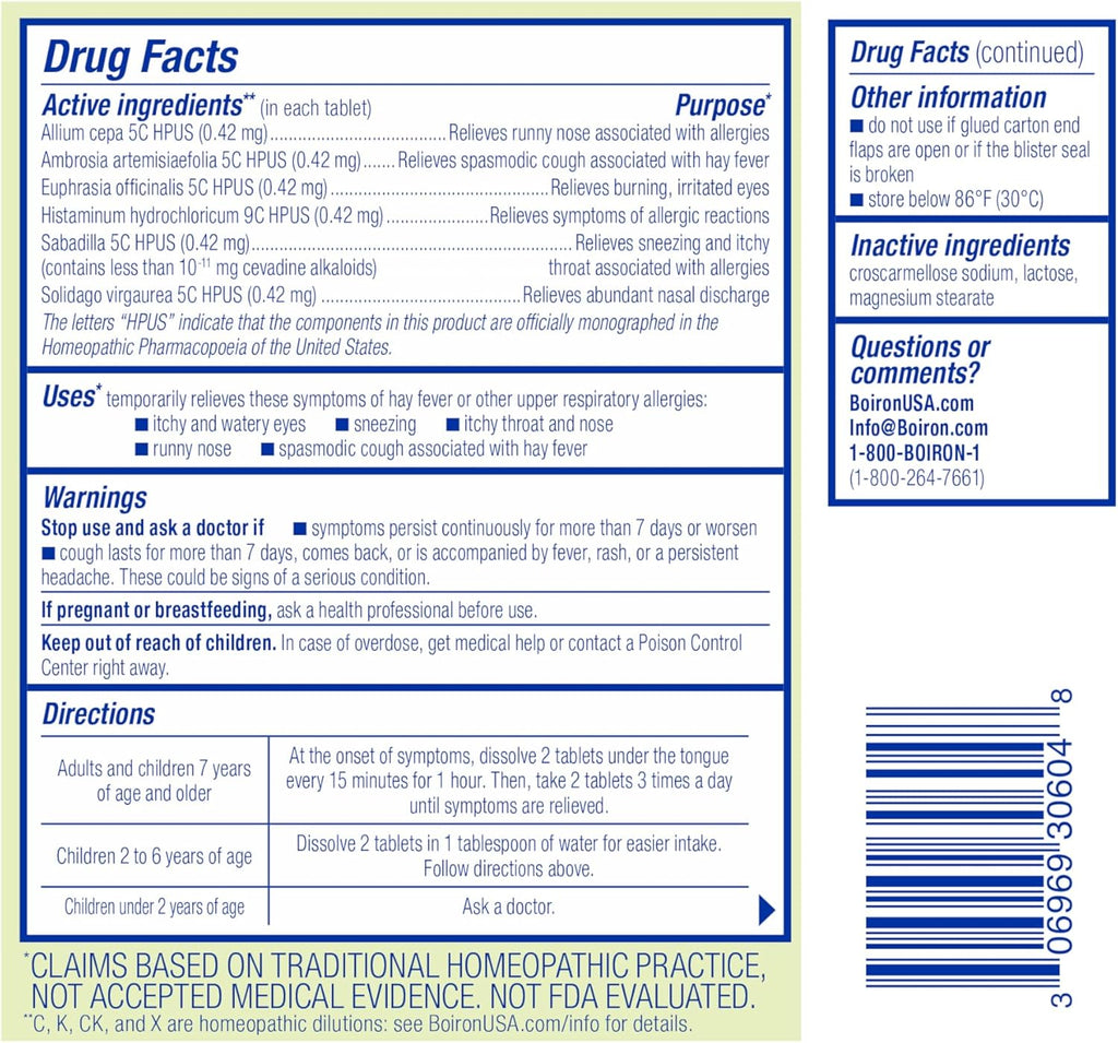 Boiron AllergyCalm Tablets for Relief from Allergy and Hay Fever Symptoms of Sneezing, Runny Nose, and Itchy Eyes or Throat - 60 Count