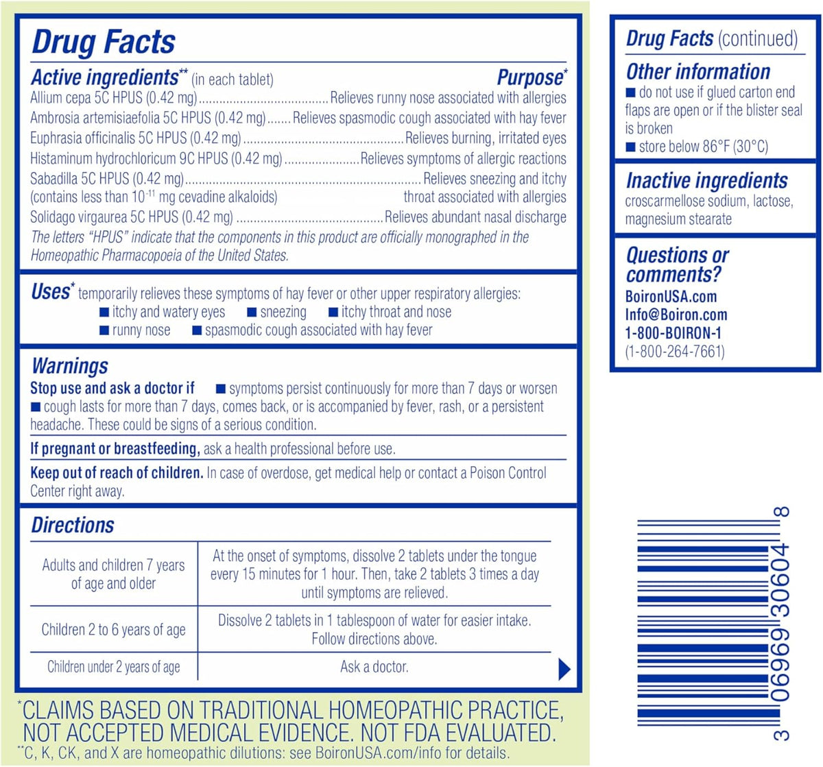 Boiron AllergyCalm Tablets for Relief from Allergy and Hay Fever Symptoms of Sneezing, Runny Nose, and Itchy Eyes or Throat - 60 Count