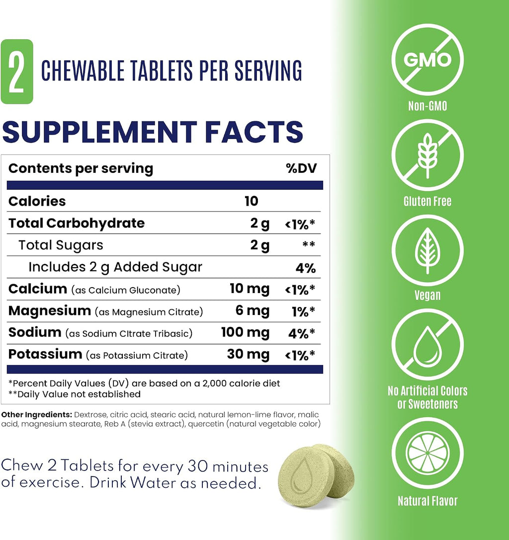 SaltStick Electrolyte FastChews Lemon Lime - 120 Chewable Tablets | Chewable electrolyte tablets that start working in 45 seconds. No mixing or waiting—just chew for hydration on the go.