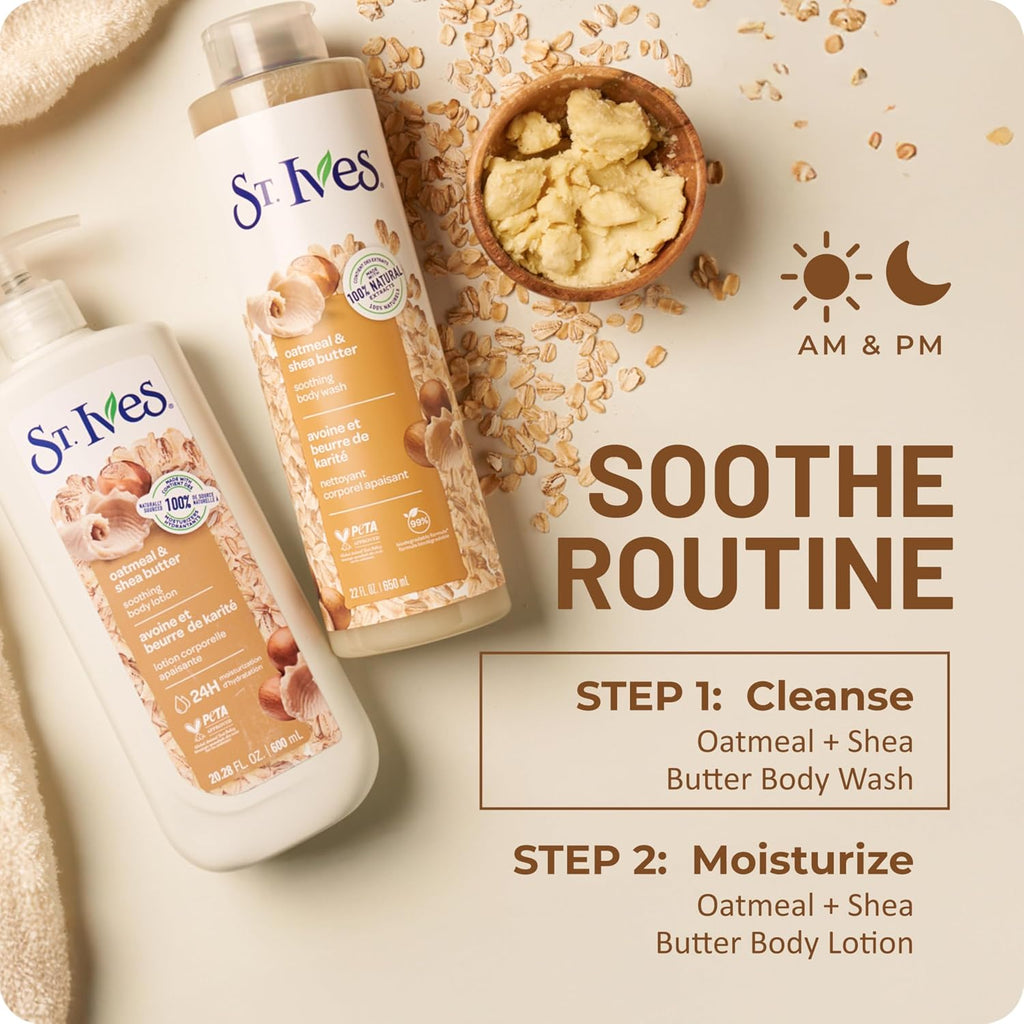 St. Ives Oatmeal & Shea Butter Body Wash, Soothing Body Care with 100% Natural Extracts, Moisturizing Body Soap, Daily Shower Gel Cleanser with Comforting Warm Fragrance, 22oz