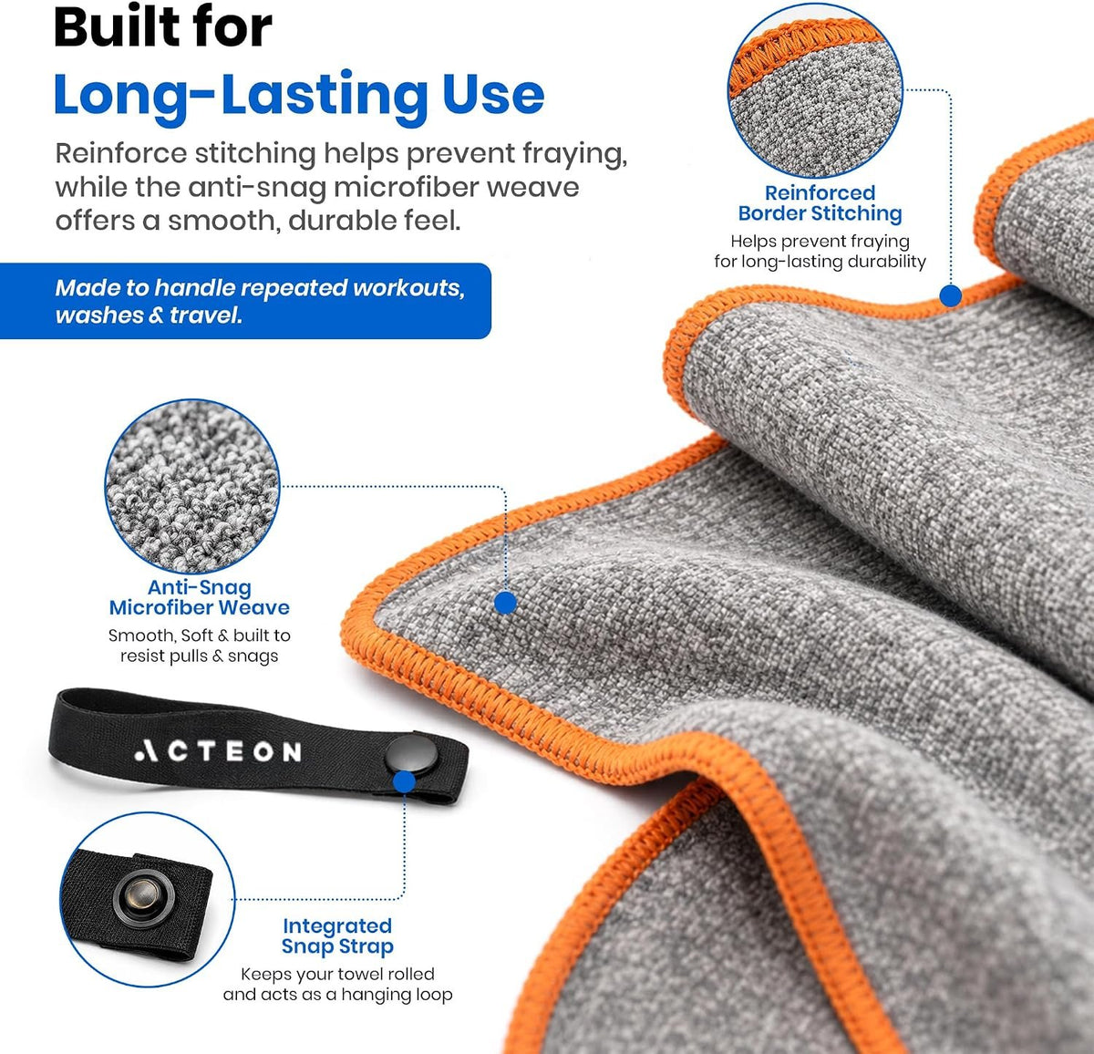 Acteon Microfiber Gym Towels 5 Pack, Quick Dry Silver ION Odor-Free Sweat Towel, Super Absorbent Fast Drying for Men & Women, Workout, Yoga, Running, Hiking, Travel – 16x30.5 Inch