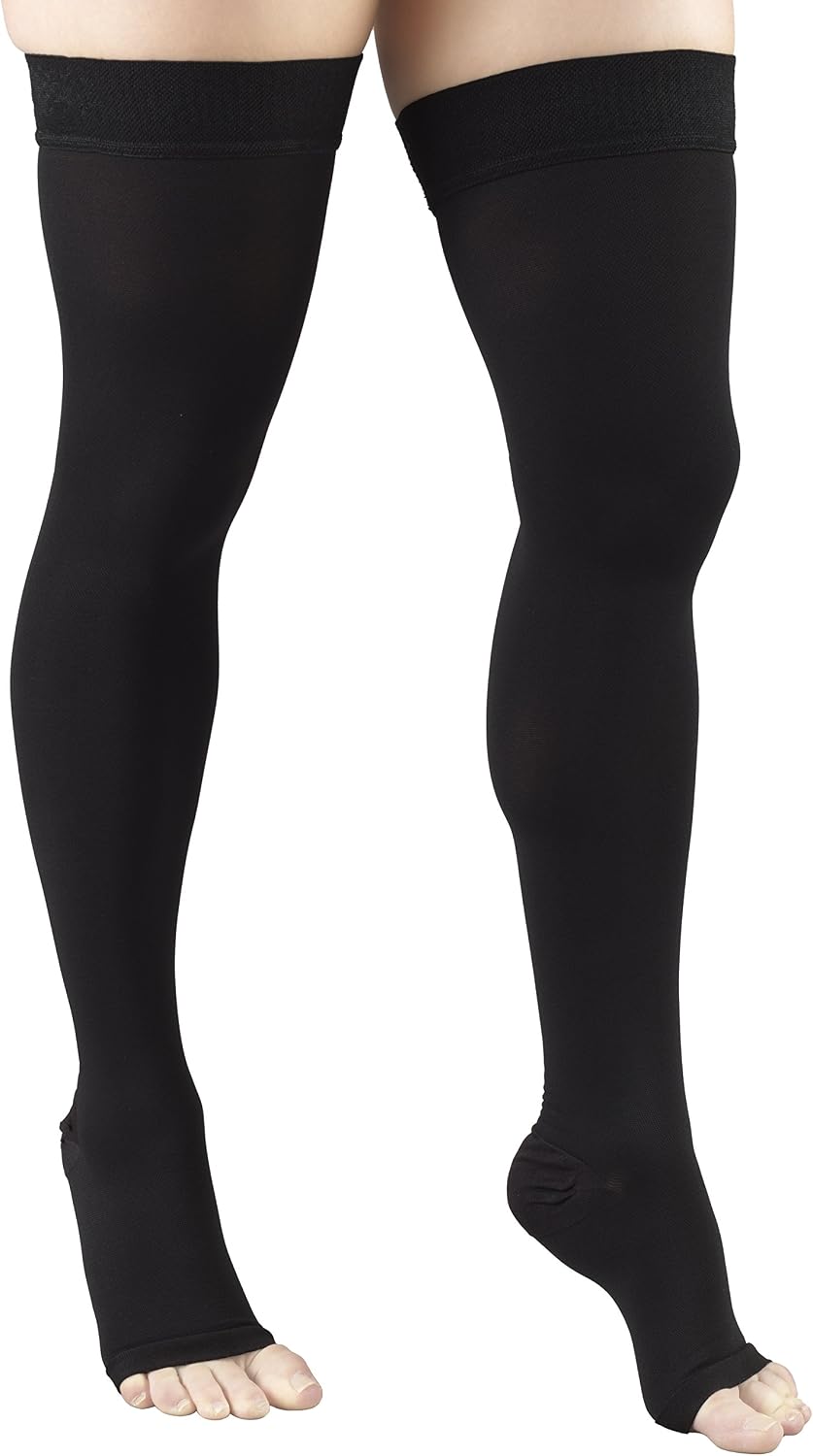 Truform 20-30 mmHg Compression Stockings for Men and Women, Thigh High Length, Dot-Top, Open Toe
