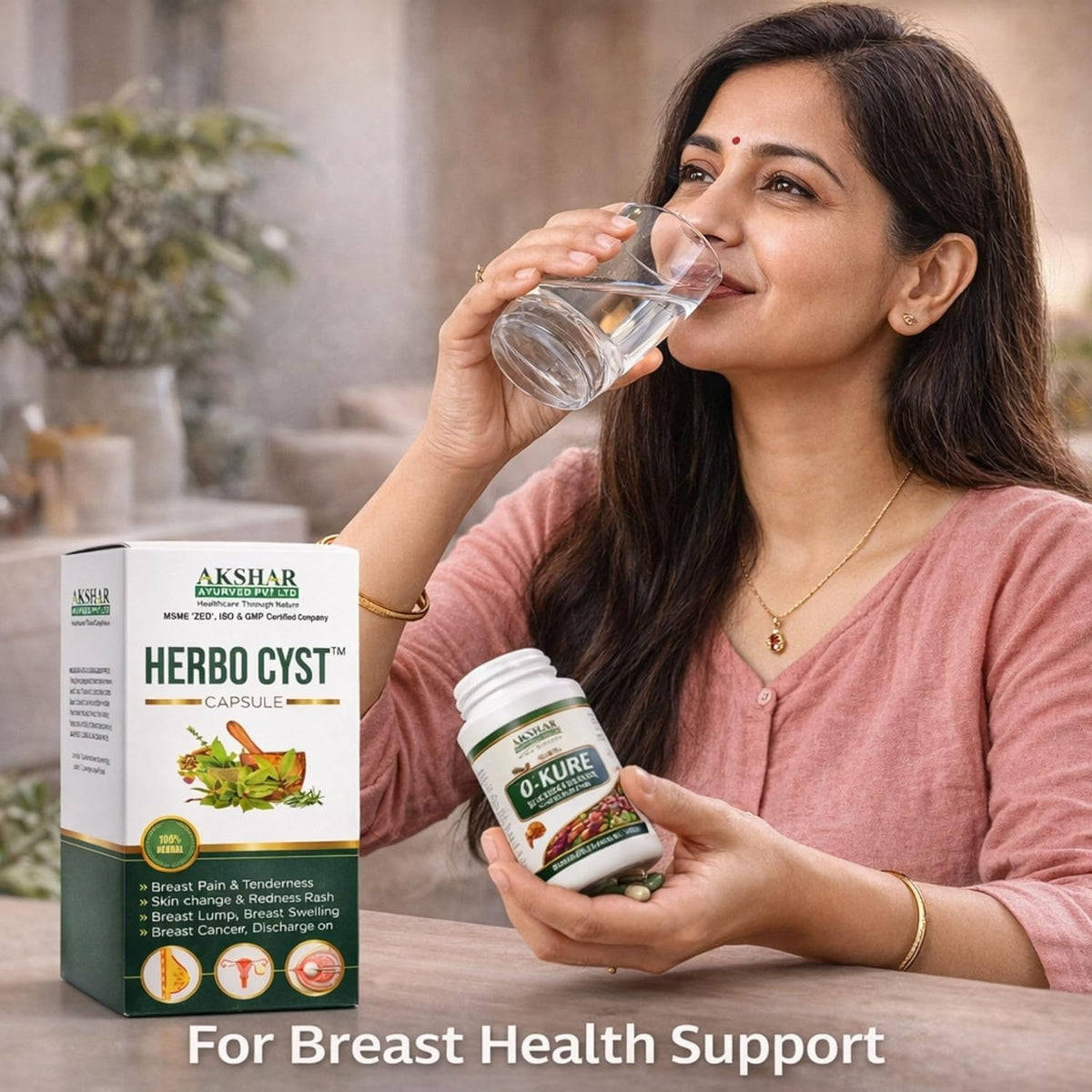 Akshar Ayurved Herbo Cyst Ayurvedic Breast Health Support Capsules | Herbal Supplement | Natural Hormonal Balance & Wellness Support for Women | 100% Herbal Formula | Daily Care Capsules