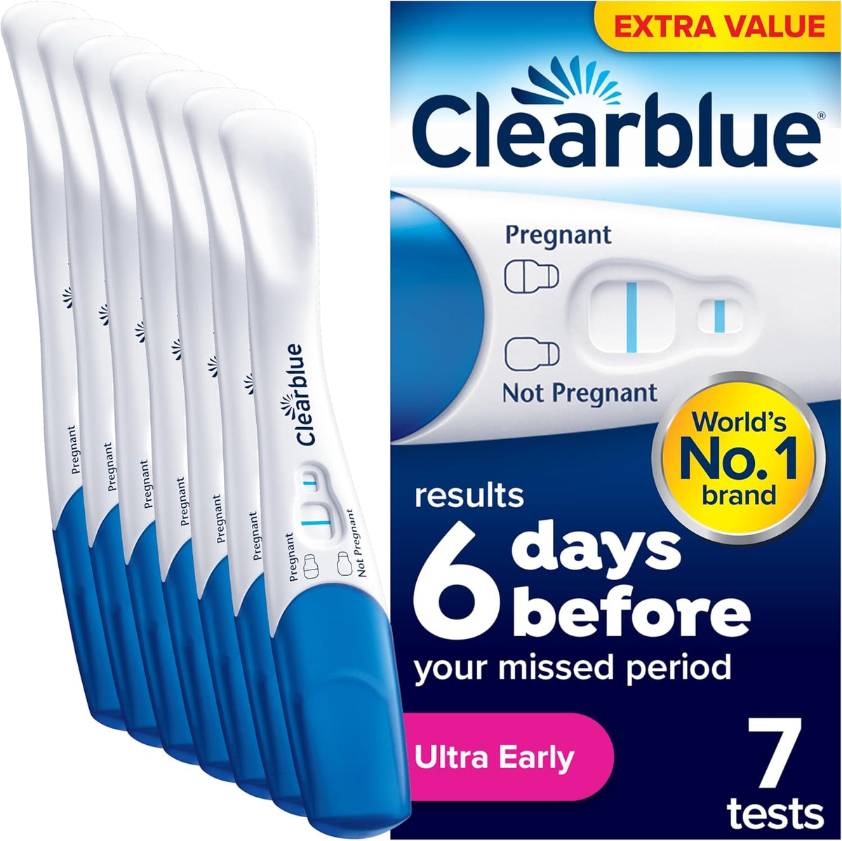 Clearblue Pregnancy Test, Ultra Early Detection (10 mIU/ml) Value Pack, Results 6 Days Early, 99% Accurate Results, 7 Tests