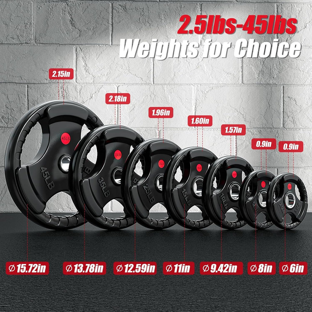 GIKPAL Olympic Weight Plates, 2-Inch Rubber Coated for Strength Training