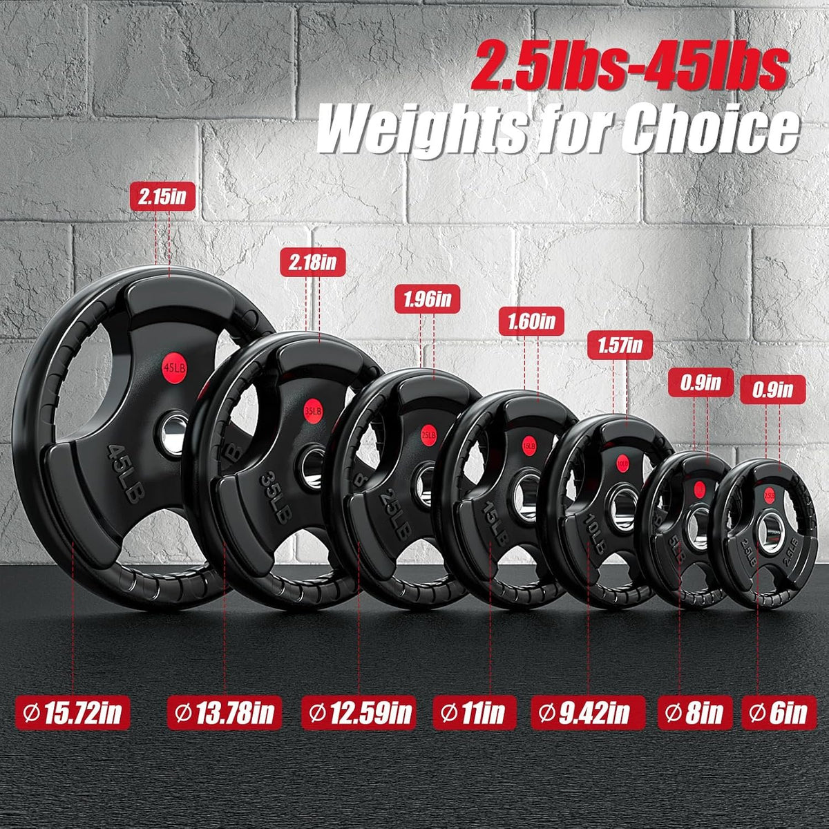 GIKPAL Olympic Weight Plates, 2-Inch Rubber Coated for Strength Training