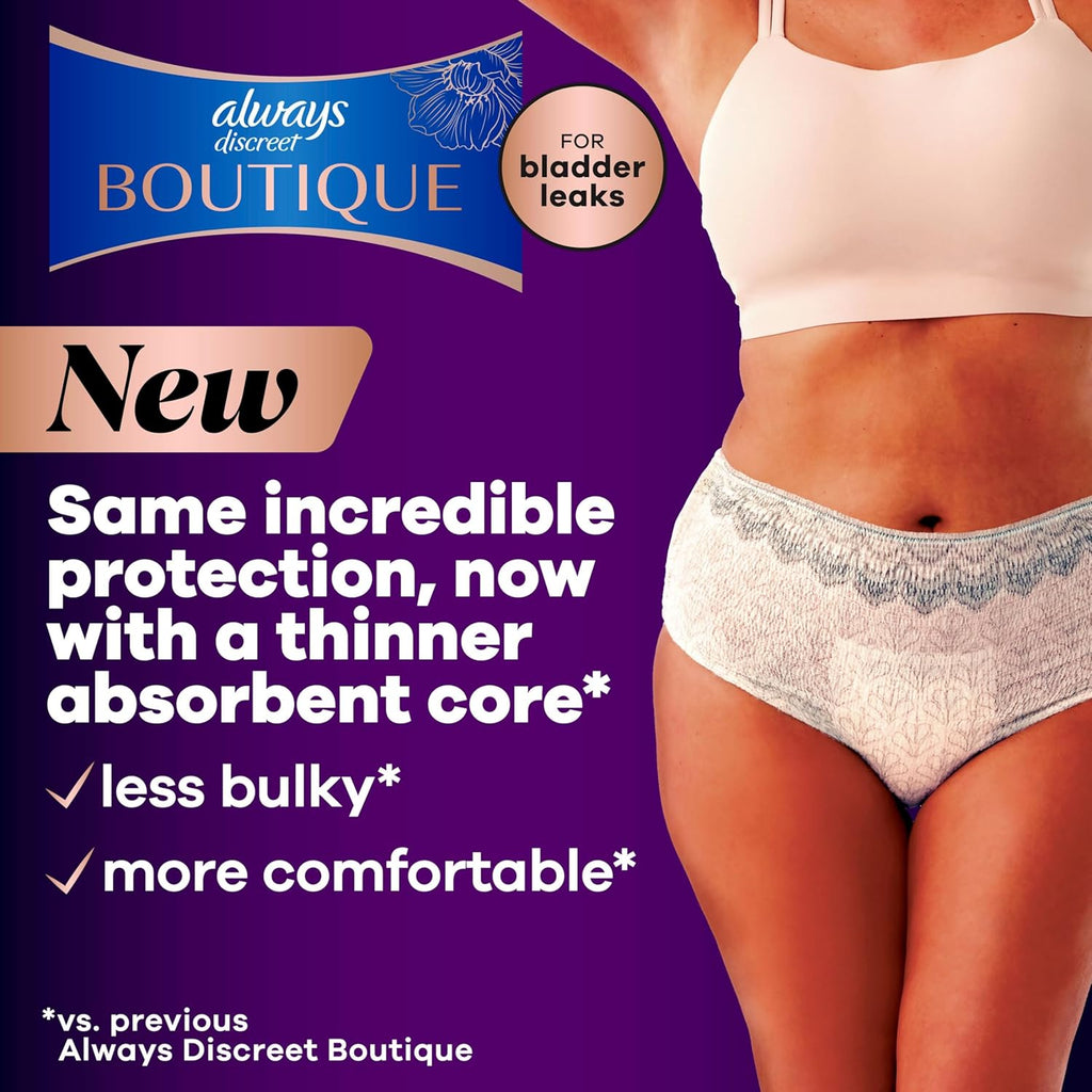 Always Discreet Boutique Incontinence & Postpartum Underwear for Women, Disposable, Maximum Protection, Large, 18 Count