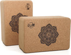 U&M Cork Yoga Blocks 2 Pack Set,Natural Cork High Density 9"x6"x4" Yoga Blocks Odor-Resistant Non-Slip for Yoga, General Fitness, Pilates, Stretching and Toning