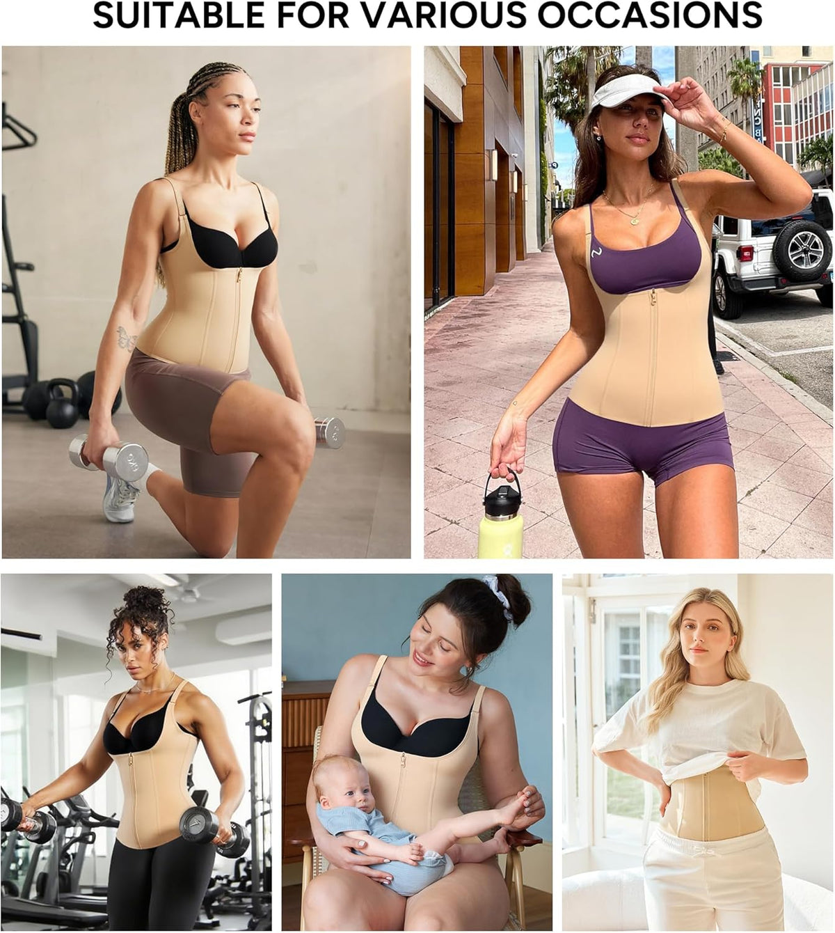 Nebility Waist Trainer for Women Corset Shapewear with Zipper Women's Waist Cincher Tank Top with Adjustable Straps