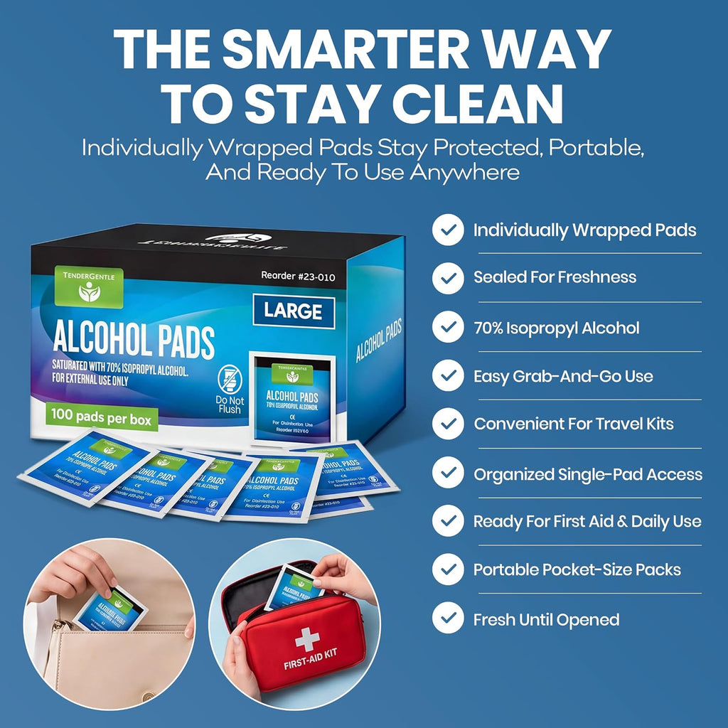 Alcohol Wipes for Injections - 100 Sterile Alcohol Prep Pads, Large Swabs