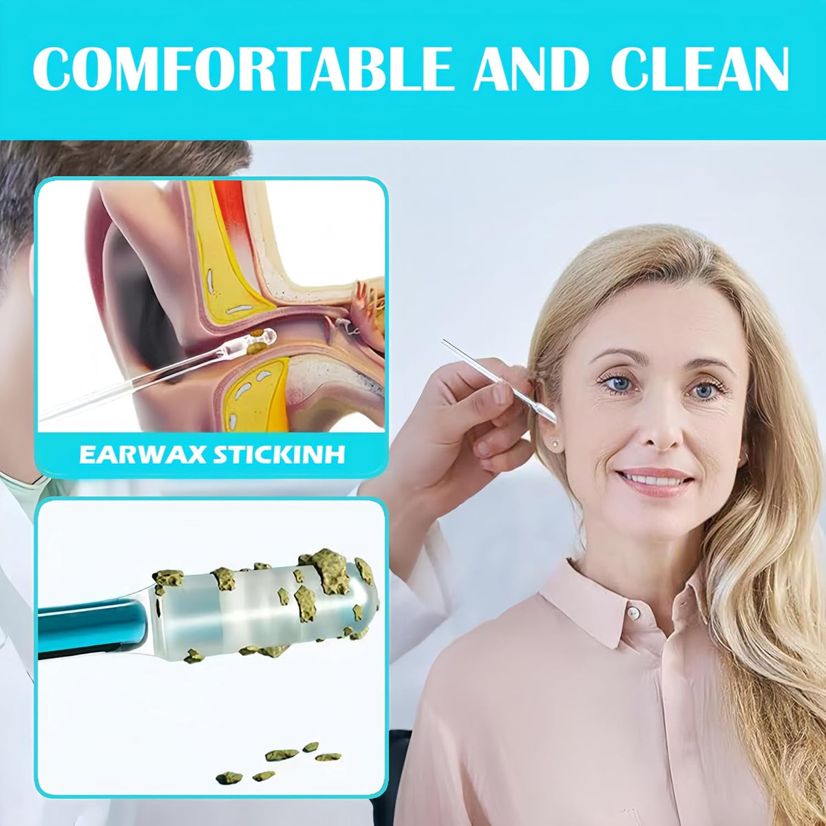 Earwax Removal Adhesive Swabs, New Reusable Ear Wax Removal Tools with Dust Cover Packaging, Adhesive Ear Wax Removal Tools, Ear Cleaning Tools Ear Curette for Kids & Adults