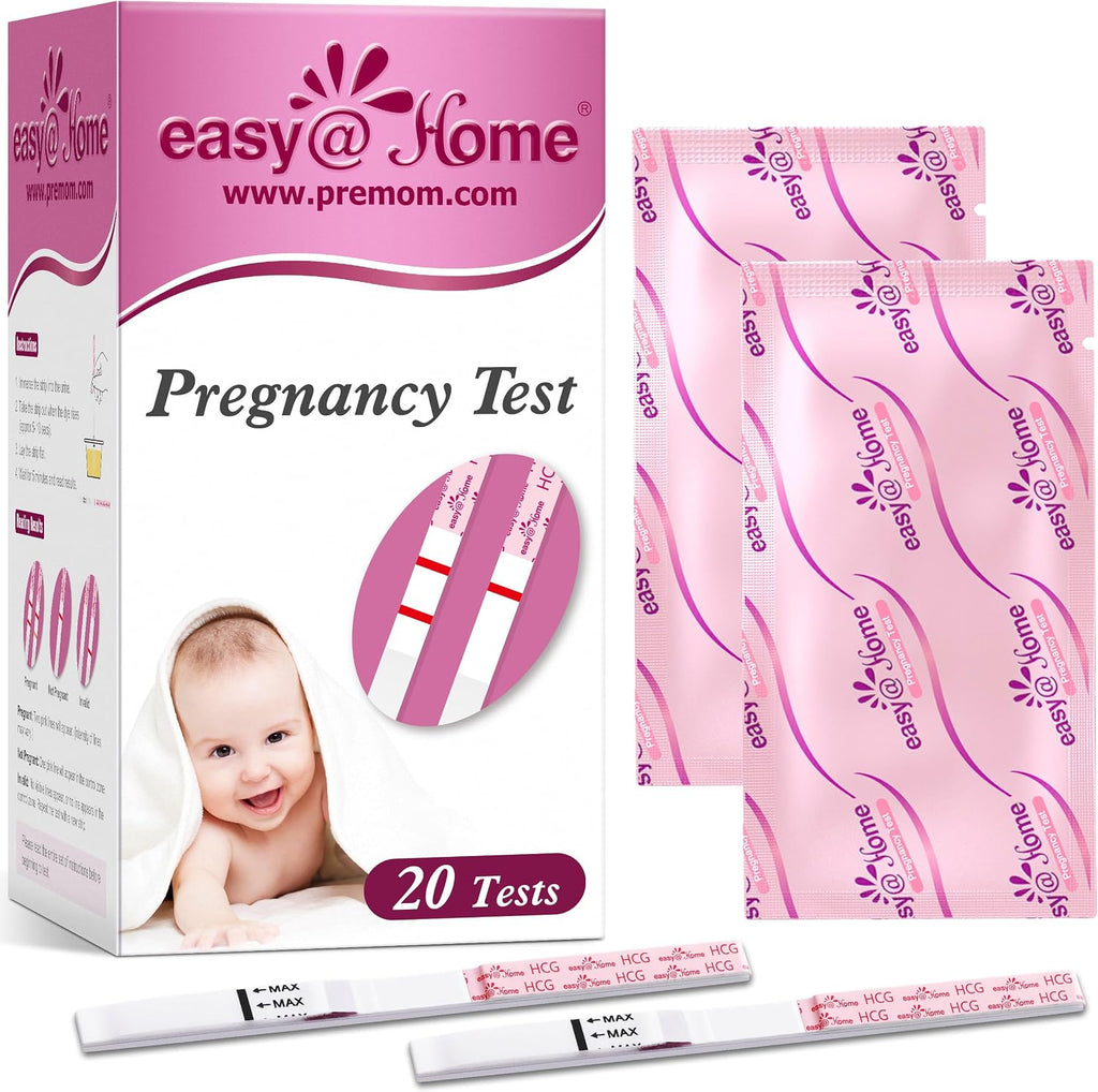 easy@Home 20 Pack Pregnancy Test Strips: Early Detection hCG Test Kit | 20 Bulk Pregnancy Strips - Pruebas de Embarazo, Powered by Premom APP