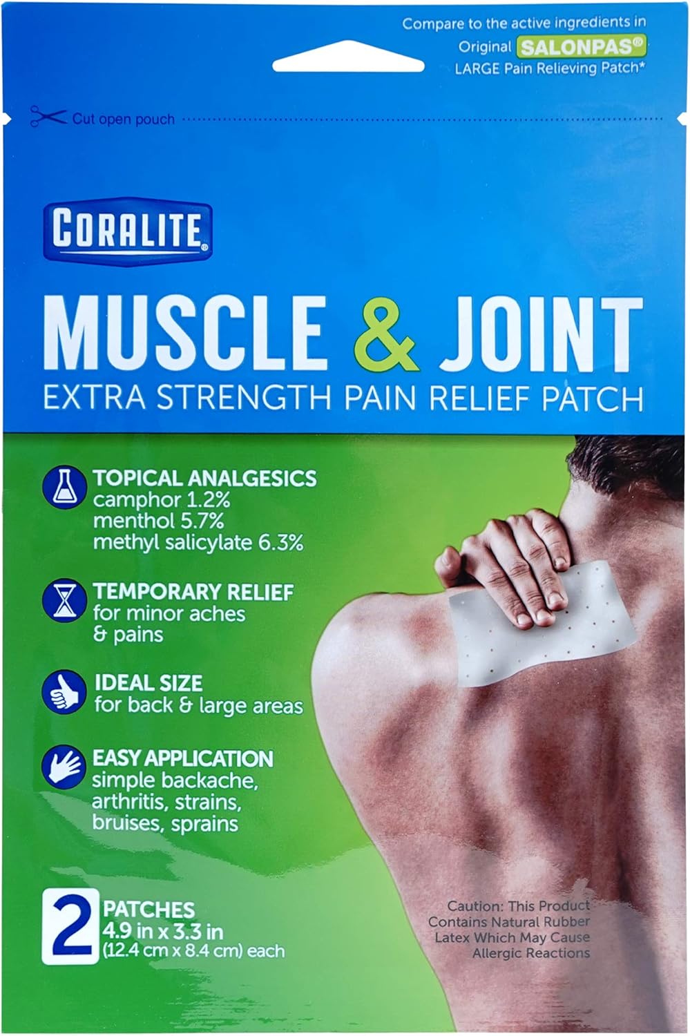Coralite Pain Relieving Patch - Extra Strength Joint & Muscle Pain Relief Patches for Back Pain, Muscle Soreness and Joint Pain, 2 Patches Per Pack (24 Pack)