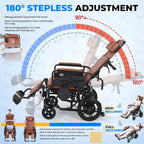 High Back Reclining Wheelchair for Adults 180° Full Recline
