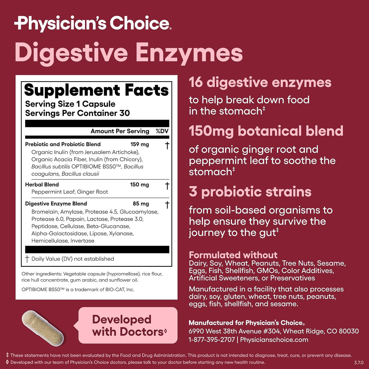 Physician's CHOICE Digestive Enzymes for Bloating & Digestion - Fast-Acting 16 Enzyme Formula with Organic Prebiotics & Probiotics for Gut & Digestive Health - Meal Time Discomfort Relief - 30 CT