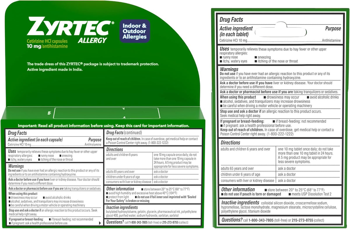 Zyrtec 24-Hour Allergy Relief Liquid Gels, 10 mg Cetirizine HCI, 40+3 ct