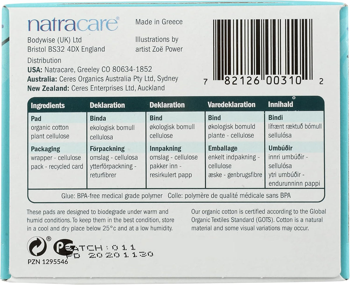 Natracare - Long Pads with Wings - Ultra Regular - Natural Product - Ideal for Intense Flows - Padded Layer - Soft and Comfortable - Suitable for Vegans - 10 Units