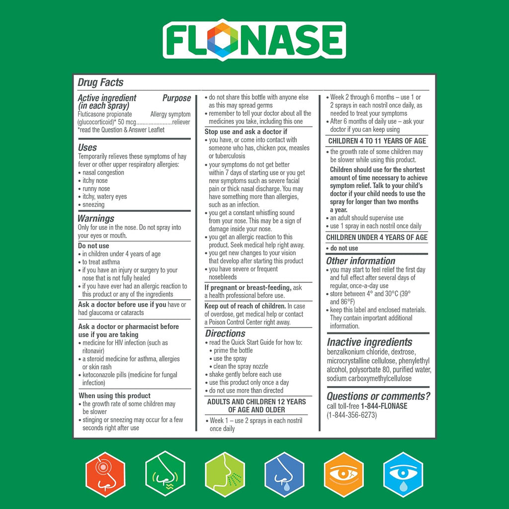 Flonase Nasal Spray for Allergy Relief, Tissues Included, 144 Sprays | Fluticasone Propionate Nasal Spray, Multi-Symptom Relief, 24-Hour Non-Drowsy Allergy Relief, Full Prescription Strength