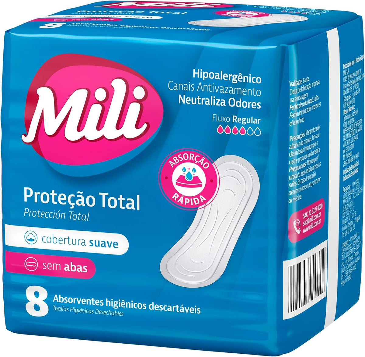 Mili Sanitary Pads Without Wings 8 pieces