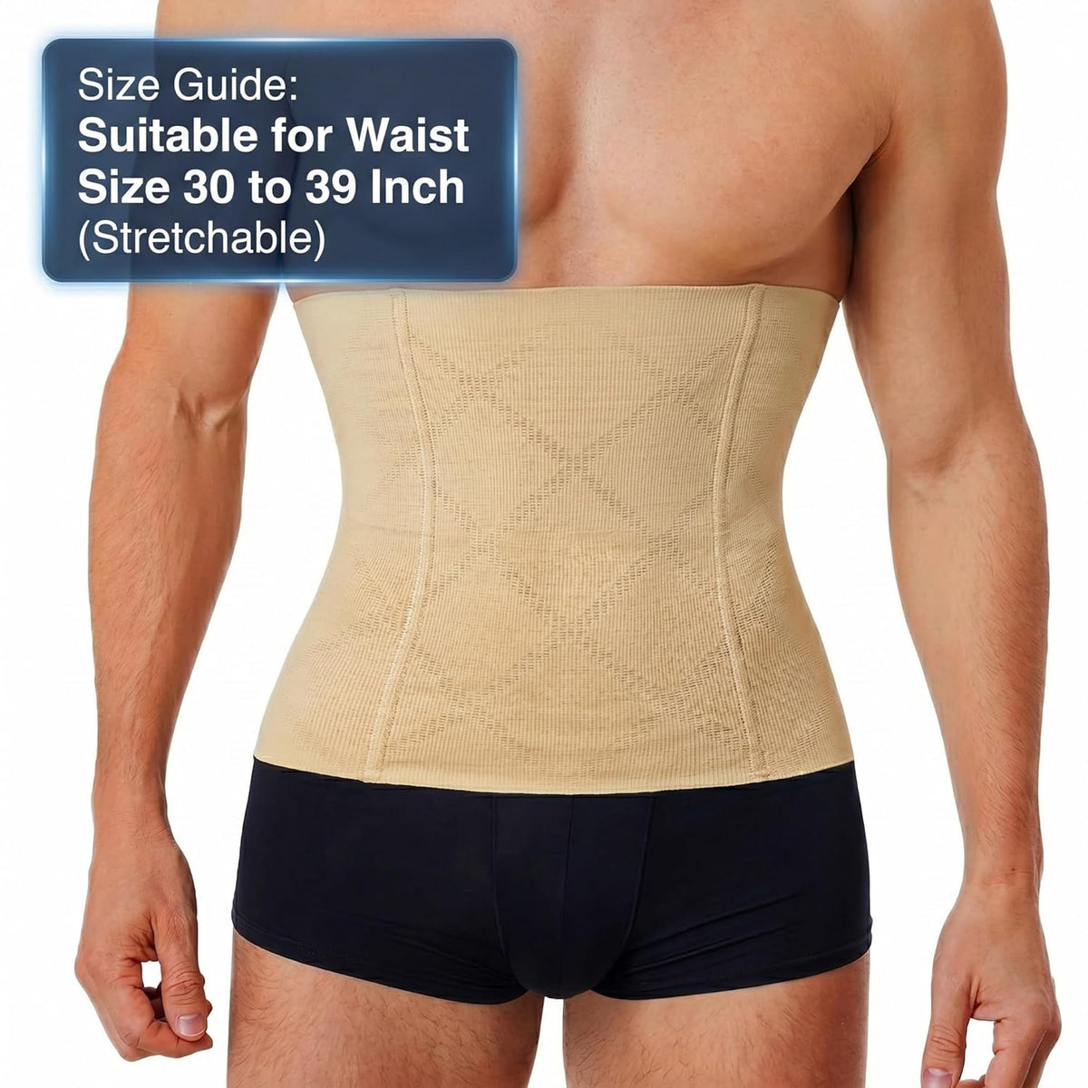 HSR Men's Waist Trainer Belt - Breathable Nylon, Double Layer Seamless Design for Abdominal Control, Abdominal Control Shaper, Tummy Control Shapewear (Fits Waist : 30 to 39 Inch)
