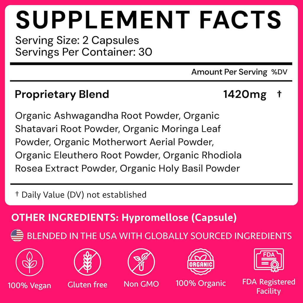 Ayurvedic Hormone Balance for Women | Cortisol Reducer | Mood, Energy, & Sleep Support | Regulates Estrogen | Stress Relief | Ashwagandha, Rhodiola, & Shatavari | Made in USA | 60 Ct. - OSH Wellness