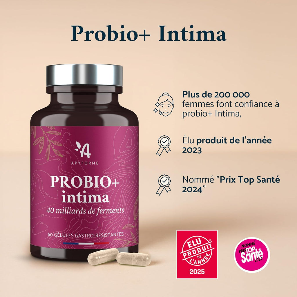Apyforme - Intimate Flora Woman Probiotics - Up to 40 Billion CFU/Day - 4 Strains Lactobacillus Reuteri, Rhamnosus Crispatus and Acidophilus - 60 Gastroresistant Capsules - Probio+ Intima