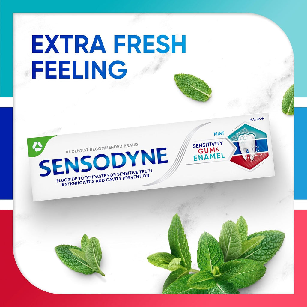 Sensodyne Sensitivity Gum and Enamel Toothpaste, 3.4 Ounces x 3 | Triple Protection, Refreshing Fluoride Toothpaste, Mint Flavor, Helps Restore Gum Health, Rehardening The Enamel
