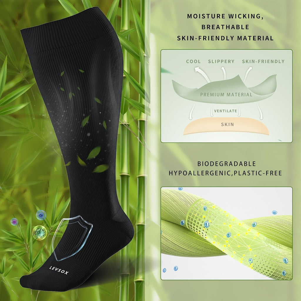 LEVSOX Wide Calf Compression Socks for Women&Men Plus Size 15-20mmHg Knee High Large Support Stockings for Circulation