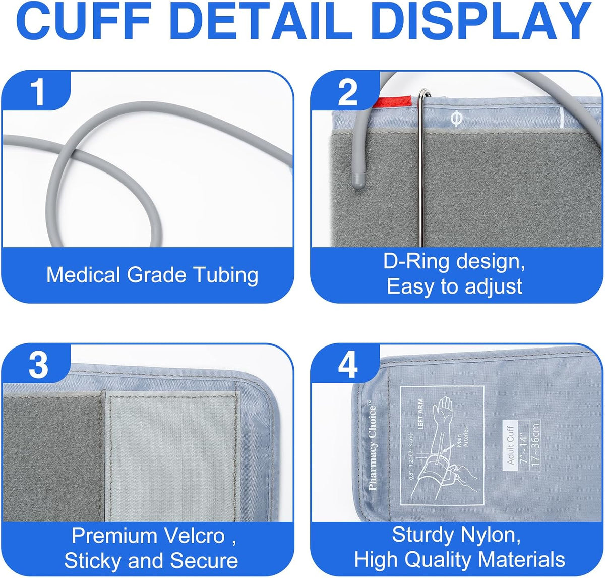 Medium Blood Pressure Cuff, Adult Cuff, Compatible with Most Monitors, ARM Blood Pressure Replacement Cuff with 8 Connectors 7"-14"?17-36cm ?
