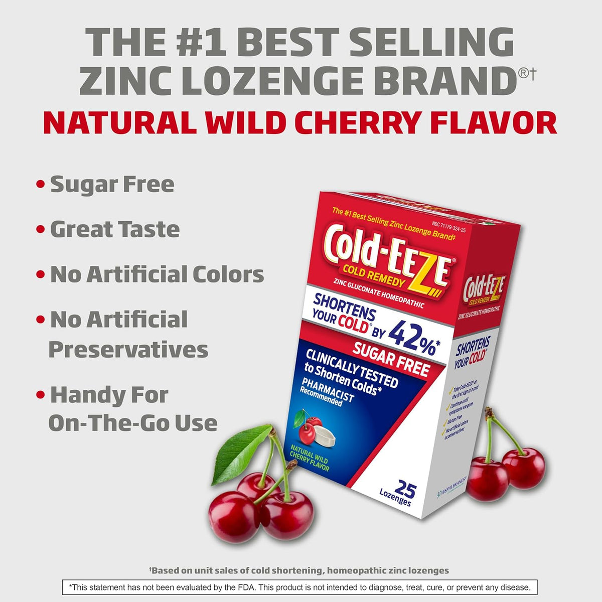 Cold-EEZE Sugar-Free, Natural Wild Cherry Zinc Lozenges, Homeopathic Cold Remedy, Shortens the Common Cold, Sore Throat, Cough, Congestion & Post Nasal Drip, 25 Ct