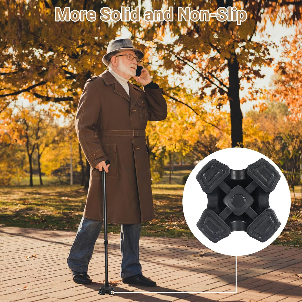 Dotday 2 Pack Cane Tips for Stability, Self Standing Cane Base Replacement | for Most Walking Canes, Walking Sticks, Folding Canes, Non-Slip Rubber Quad Cane Tip, Heavy Duty 4 Prong Rubber Cane Foot Pad