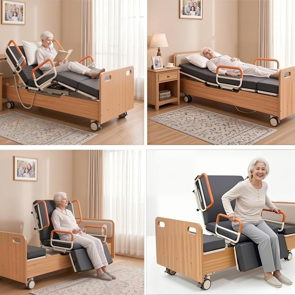 Electric Rotating Hospital Medical Beds for Senior Disabled Home Care Use | 750lbs, 90° Rotated Nursing Beds for Home Care with Adjustable Lateral Tilt & Backrest Leg Height