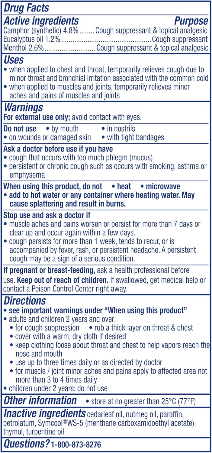 Vicks VapoRub Advanced Plus, Powerful Cough Suppressant, Topical Chest Rub & Analgesic Ointment, Medicated Vapors, Fast Cough Relief, 2.82oz x 2