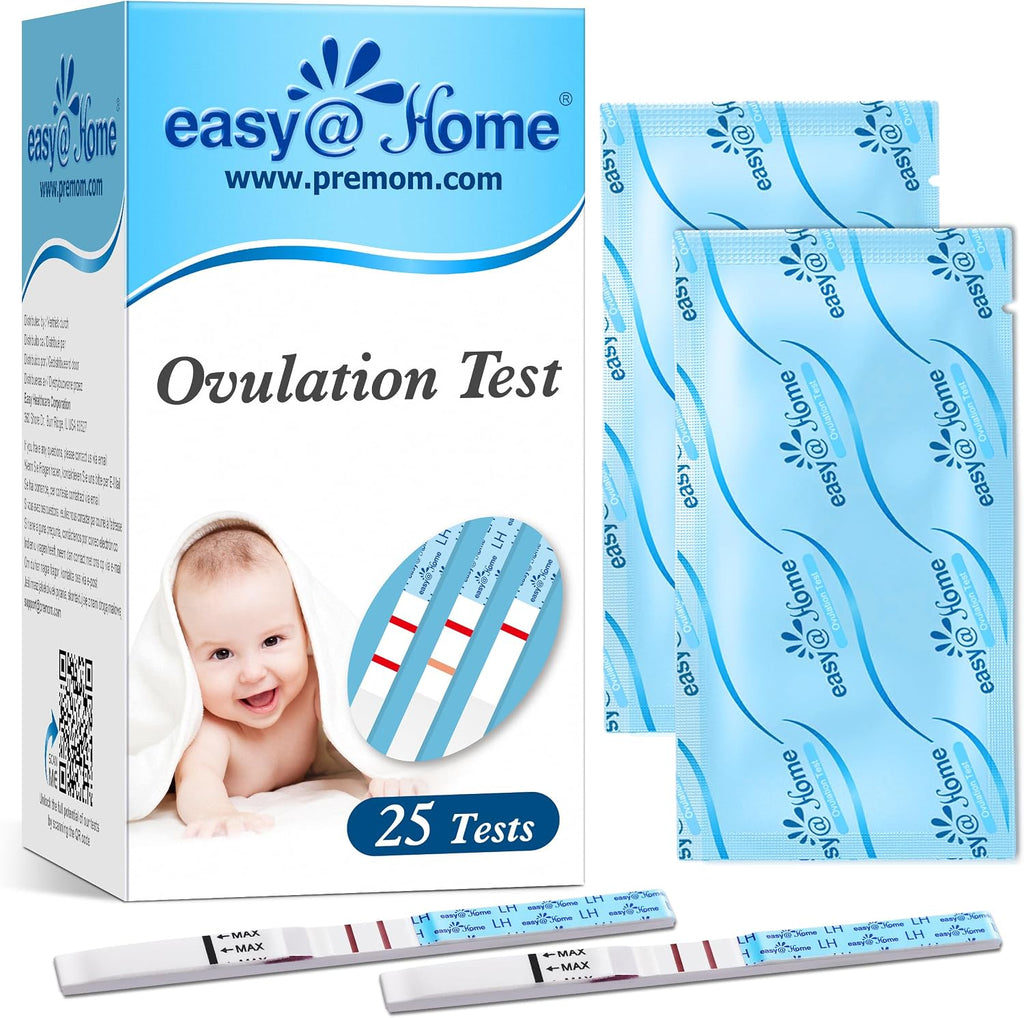 Easy@Home Ovulation Test Strips, 25 Pack Fertility Tests | Ovulation Predictor Kit, Powered by Premom Ovulation Predictor iOS and Android App, 25 LH Strips