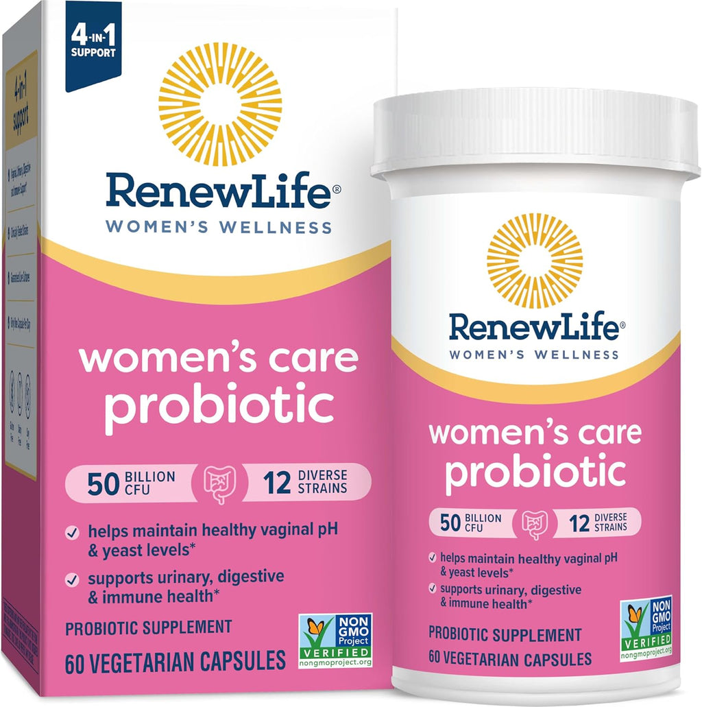 Renew Life Women's Probiotic Capsules, 50 Billion CFU Guaranteed, Supports pH Balance, Vaginal, Urinary, Digestive and Immune Health(2), L. Rhamnosus GG, Dairy, Soy and Gluten-Free, 60 Count