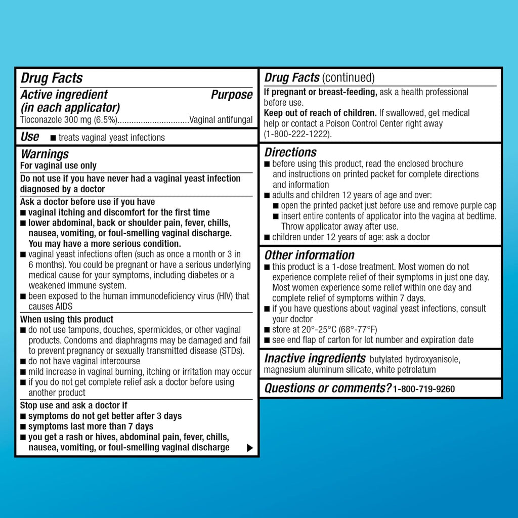 Amazon Basic Care Tioconazole Ointment 6.5 Percent, 1-Dose Yeast Infection Treatment For Women, Fast Acting Relief, Pre-Filled Applicator, Odorless Formula, 0.16 ounce (Pack of 1)