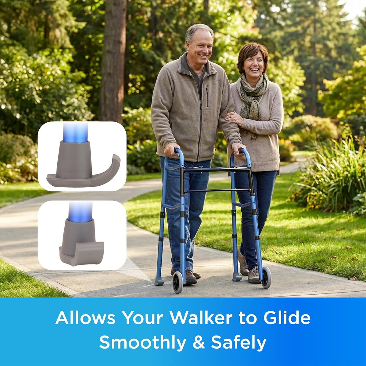 NOVA Walker Skis Glides for Folding Walkers 2 Skis, Universal Walker Accessories, Tennis Ball Replacement, Durable Easy-Glide Mobility Aid, One Pair (2 Skis), Gray