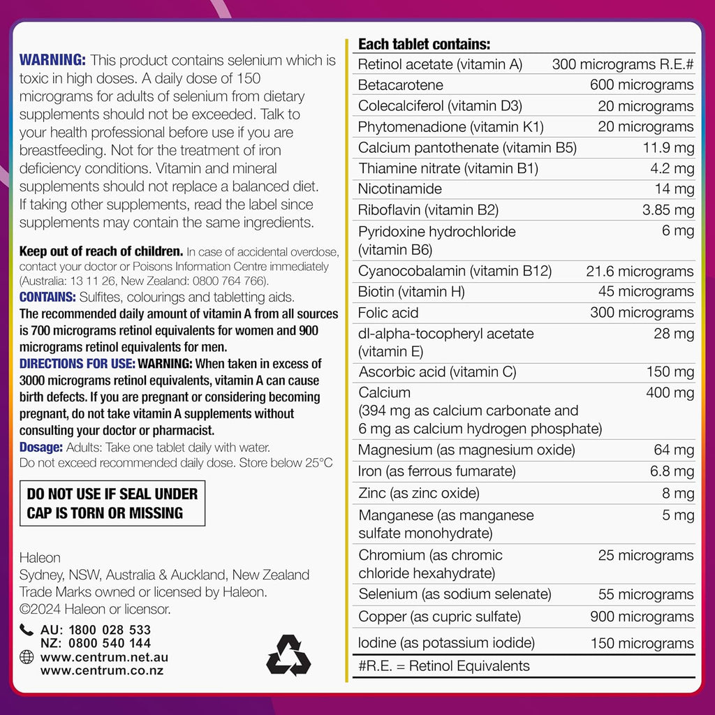 Centrum Women, Multi Vitamin & Minerals Supplement, 60 Tablets | Supports Energy, Immunity, Bone Health + Healthy Skin