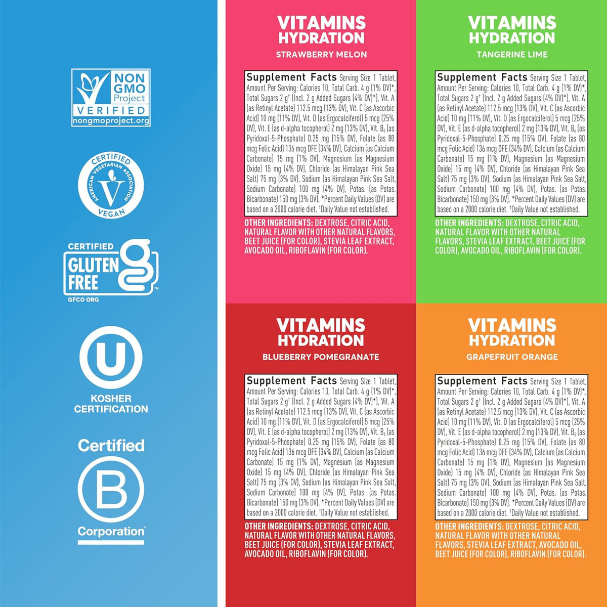 Nuun Vitamins Electrolyte Tablets Mixed Fruit, GF & Vegan, 4 Pack | 48 Servings with Vitamin D, C, E, A, & B6, Folic Acid, Magnesium & 4 Other Essential Electrolytes, Gluten Free & Vegan