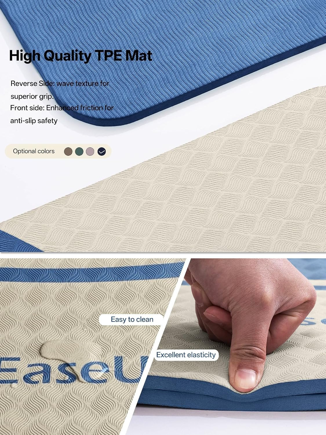 EaseUp 10mm Thick Yoga Mat, 73"×31.5" Extra Wide, Non-Slip with Strap | Extra thick 0.4inch yoga mats for Yoga,Exercise,Pilates and Fitness, for Women Men Home Workout